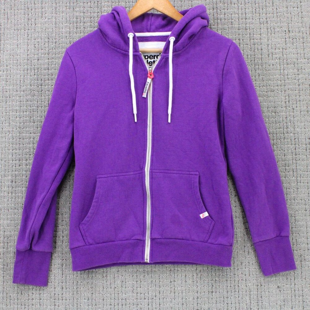 Superdry Hoodie Sweatshirt Womens Size 10 Purple Full Zip Drawstring Outdoor